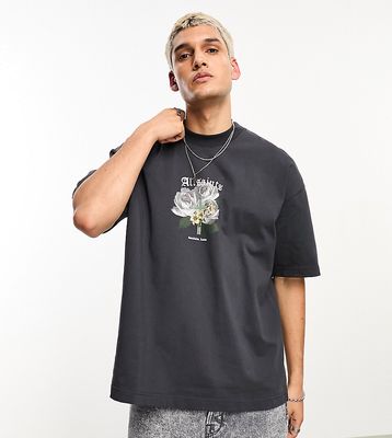AllSaints x ASOS exclusive Rose Cross t-shirt with back print in washed black