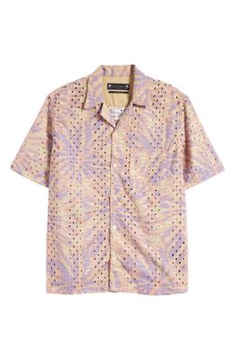 AllSaints Yucca Embroidered Camp Shirt in Pastel/Sepia Brown