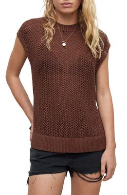 AllSaints Zadie Cap Sleeve Cotton Sweater in Praline Brown