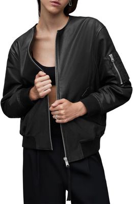 AllSaints Zene Leather & Nylon Bomber Jacket in Black