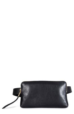 AllSaints Zip Leather Belt Bag in Black Warm Brass