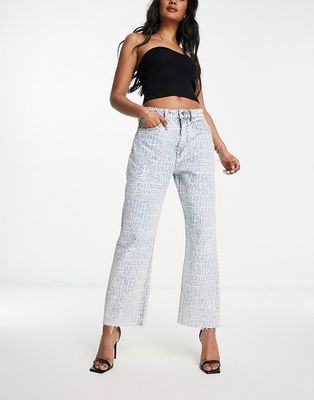 AllSaints Zoey logo printed straight jeans in blue