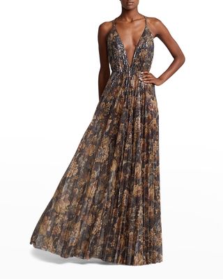 Allston Plunging Floral Sequin Maxi Dress