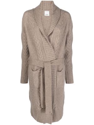 Allude belted-waist cable-knit cardigan - Neutrals