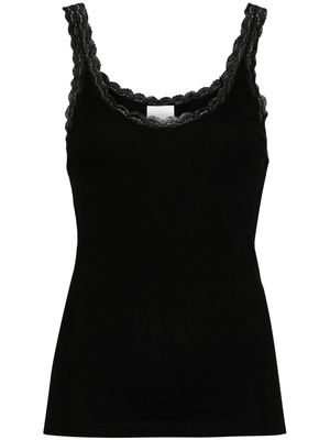 Allude lace-trim ribbed tank top - Black