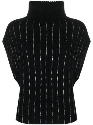 Allude rhinestone-stripes ribbed-knit top - Black