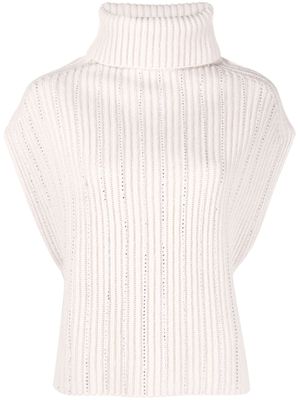 Allude rhinestone-stripes ribbed-knit top - Neutrals