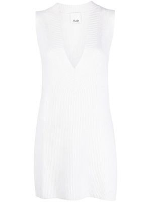Allude V-neck ribbed-knit top - White