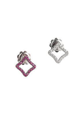 Allure 18K White Gold, Pink Sapphire, & Diamond Mismatched Mini Stud Earrings
