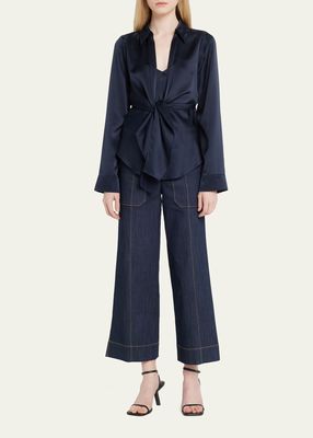 Ally Tie-Front Combo Silk Top