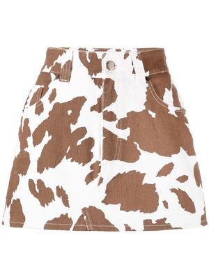 Almaz cow-print denim skirt - White