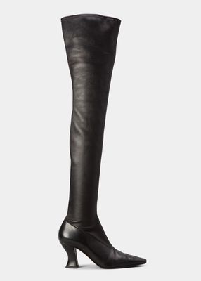 Almond Over-The-Knee Lambskin Stretch Boots