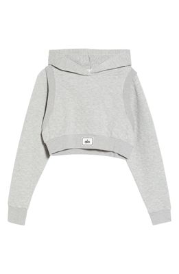 Alo Arena Quilted Crop Hoodie in Athletic Heather Grey