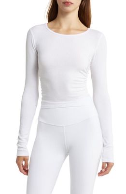 Alo Gather Long Sleeve Rib Crop Top in White