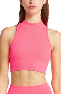 Alo Goddess Mock Neck Rib Tank in Fluorescent Pink Coral
