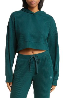 Alo Muse Ribbed Crop Hoodie in Midnight Green