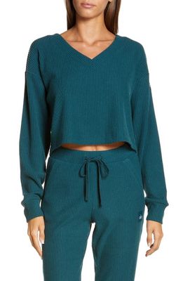 Alo Muse Ribbed Crop Pullover in Galactic Teal