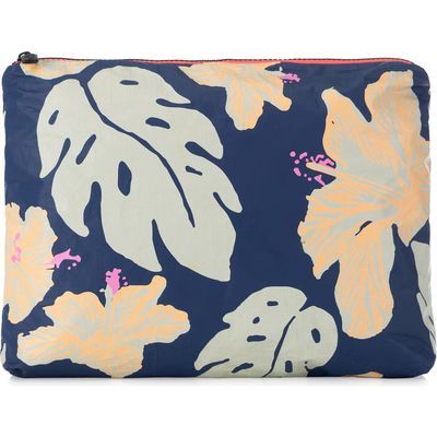 Aloha Collection Medium Water Resistant Tyvek® Zip Pouch in Neon Moon On Navy