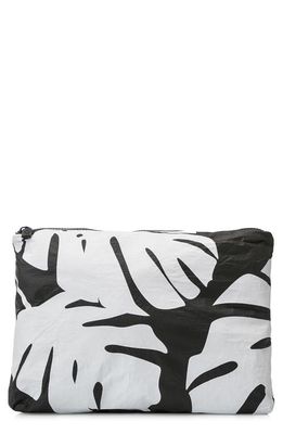 Aloha Collection Medium Water Resistant Tyvek Zip Pouch in White On Black