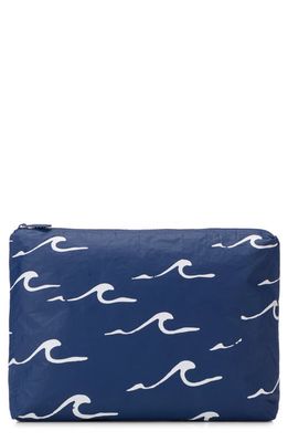 Aloha Collection Medium Water Resistant Tyvek Zip Pouch in White On Navy