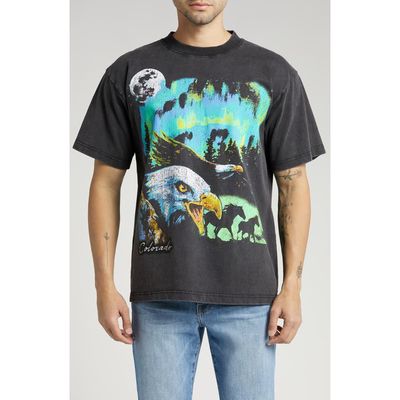 ALPHA COLLECTIVE Eagle Moon Night Oversize Cotton Graphic T-Shirt in Vintage Black 