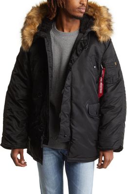 Alpha Industries Alpha N-3B Water Resistant Parka with Removable Faux Fur Trim in Black