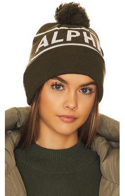 ALPHA INDUSTRIES Essential Pom Beanie in Olive.