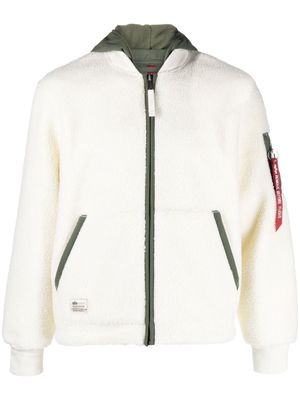 Alpha Industries hooded faux-shearling bomber jacket - White
