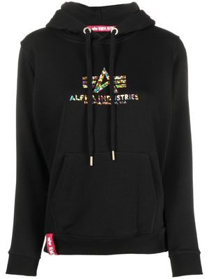 Alpha Industries logo-print drawstring hoodie - Black