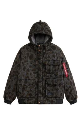 Alpha Industries MA-1 Camo Hooded Hunting Jacket in Brown Frogskin Camo