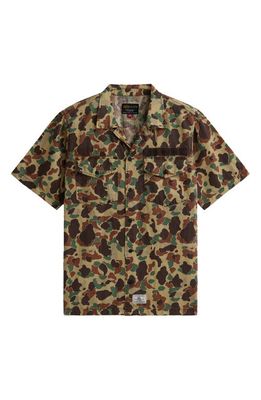 Alpha Industries Short Sleeve Linen & Cotton Utility Shirt in Green Frog Skin Camo 