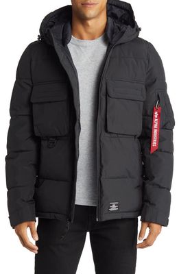 Alpha Industries Water Resistant Hooded Puffer Jacket in Black