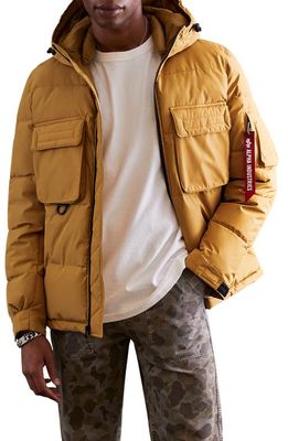 Alpha Industries Water Resistant Hooded Puffer Jacket in Bronzed Brown