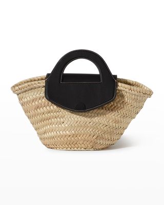 Alqueria Woven Straw & Leather Top-Handle Bag