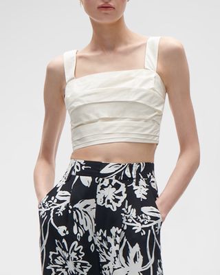 Alta Square-Neck Pleated Sleeveless Crop Top