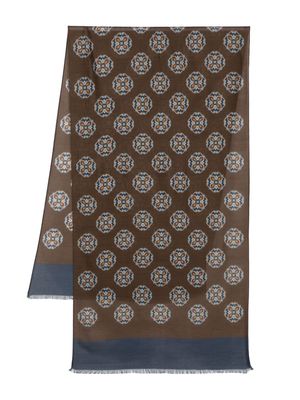 Altea graphic-print frayed scarf - Brown