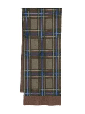 Altea tartan-check virgin wool frayed scarf - Brown