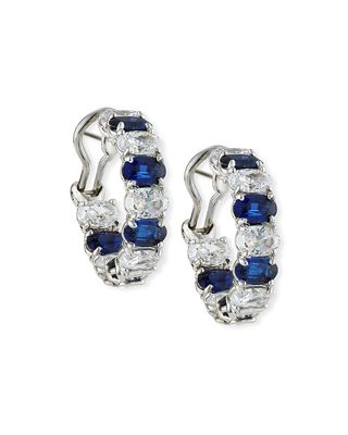 Alternating Blue & White CZ Hoop Earrings