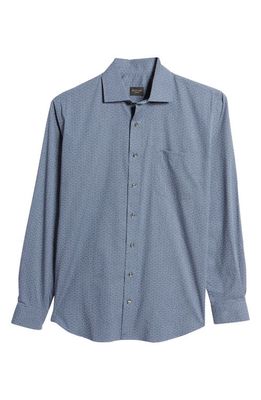 Alton Lane Men's Dylan Lifestyle Stretch Cotton Button-Up Shirt in Chambray Blue Dots