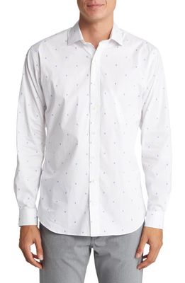 Alton Lane Men's Dylan Lifestyle Stretch Cotton Button-Up Shirt in White Mini Cactus