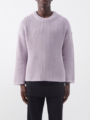 Altu - Crew-neck Ribbed Cotton-blend Sweater - Mens - Light Purple
