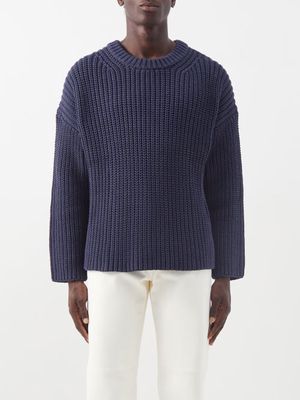 Altu - Crew-neck Ribbed Cotton-blend Sweater - Mens - Navy