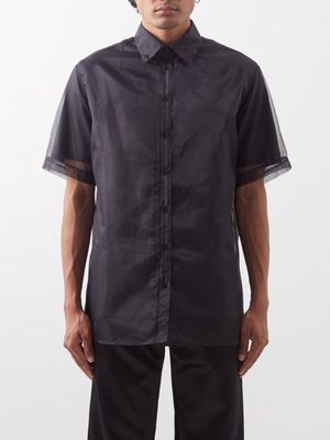 Altu - Layered Organza And Cotton Short-sleeved Shirt - Mens - Black