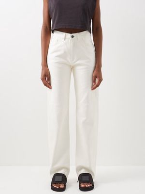 Altu - Top-stitched Leather Trousers - Womens - White
