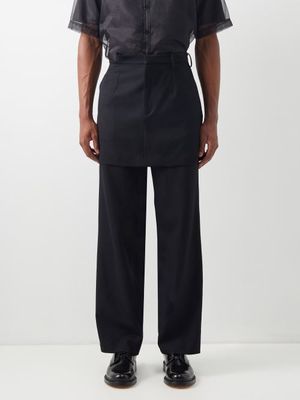 Altu - Wool-twill Skirt-overlay Trousers - Mens - Black