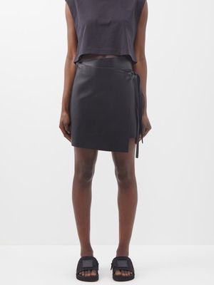 Altu - Wrap-front Leather Mini Skirt - Womens - Black