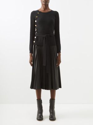 Altuzarra - Agan Cashmere & Pleated Faux-leather Midi Dress - Womens - Black