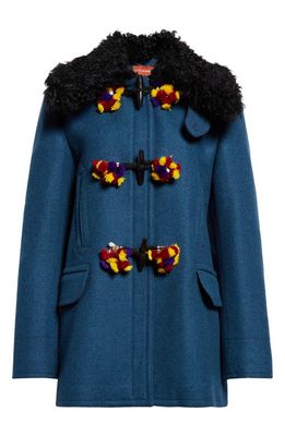 Altuzarra Anafi Virgin Wool Duffle Coat with Genuine Shearling Collar in Starling
