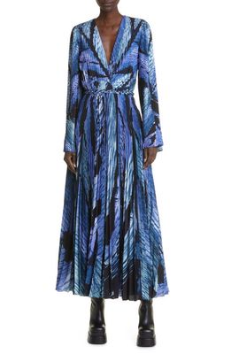 Altuzarra Antiparos Feather Print Long Sleeve Pleated Dress in Murex Feather