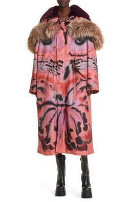 Altuzarra Apollo Abstract Print Faux Fur Detail Hooded Coat in 282624 Persian Rose Rorschach1